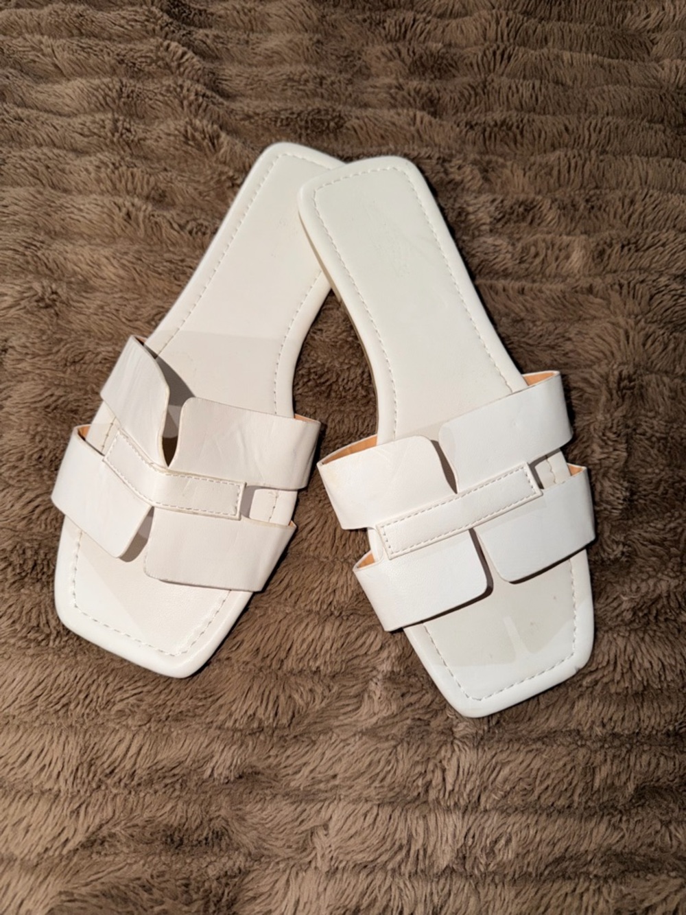 Women's White Slide Sandals - Minimal Square Toe